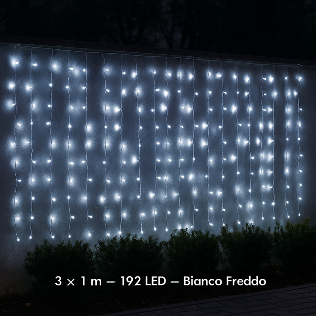 Tenda Luci Di Natale 192 Led 3x1m Bianca Fredda