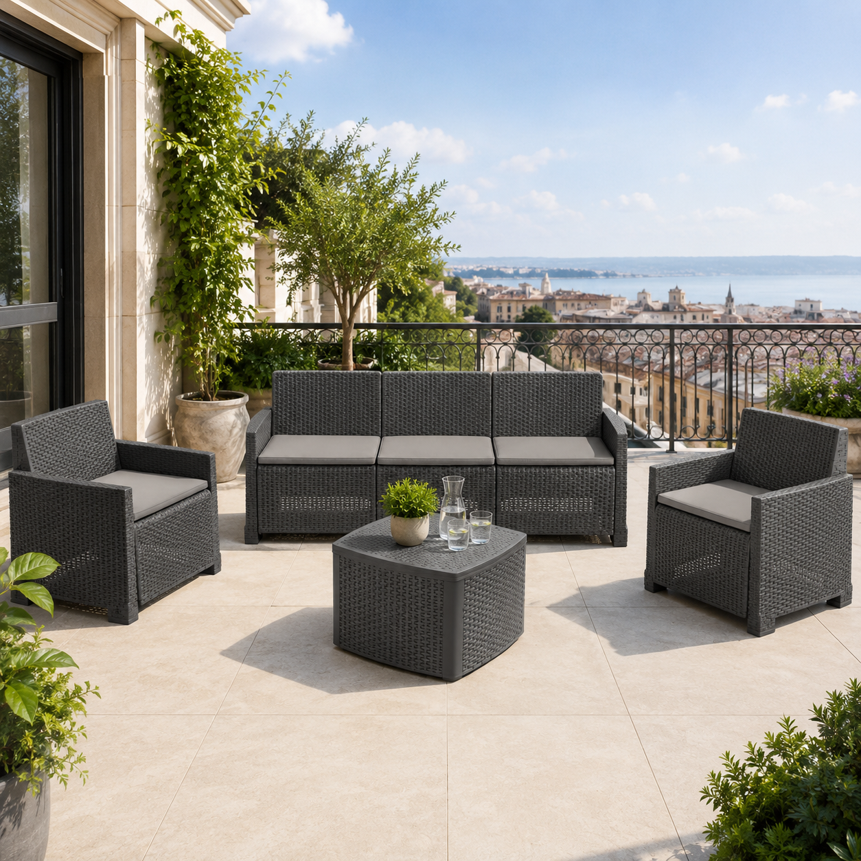 Set Giardino Garda In Resina Rattan Antracite