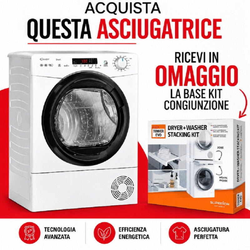 Asciugatrice Candy 8kg + Base Kit Asciugatrice Tower Evo