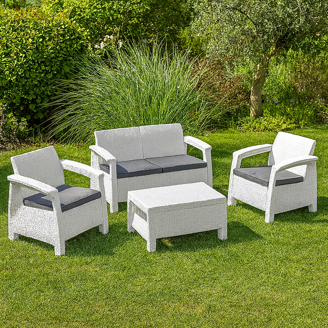 Set Salotto Bolsena In Resina Rattan Bianco