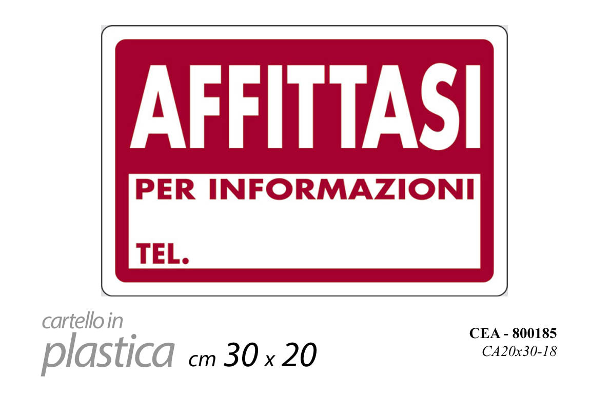 nbr cartello affittasi 20x30cm 800185 ean 8002255800185