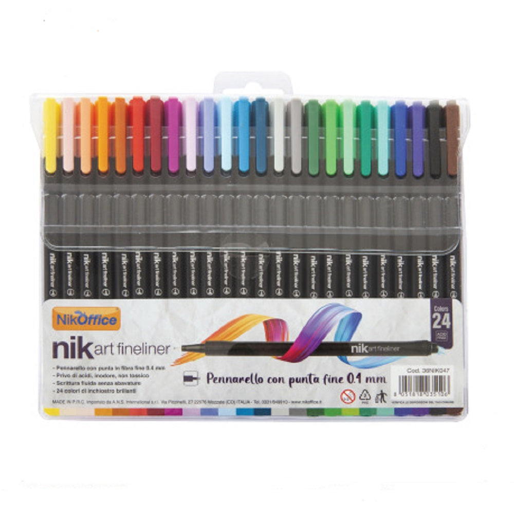 nikoffice fineliner punta fine 04 mm confezione 24 colori ean 8051818035106