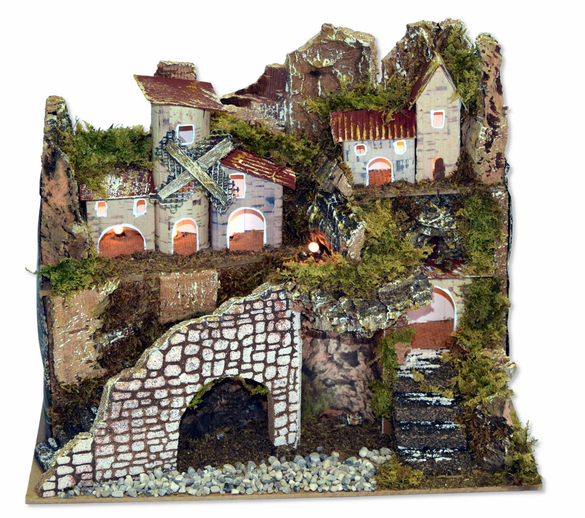 rossi rosa paesaggio per presepe con luci 28x15x20 cm ean 8018623113870