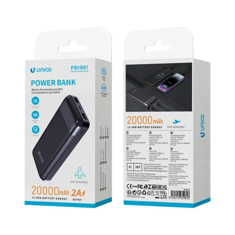unico power bank 20000 mah nero ean 8435719624735