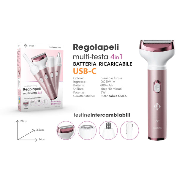 wetech regolapeli ricaricabile multi testa 4 in 1 ean 8033065813140