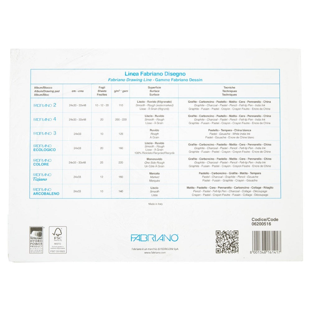 fabriano blocco disegno fabriano f2 liscio 110gr 24x33 cm ean 8001348161417