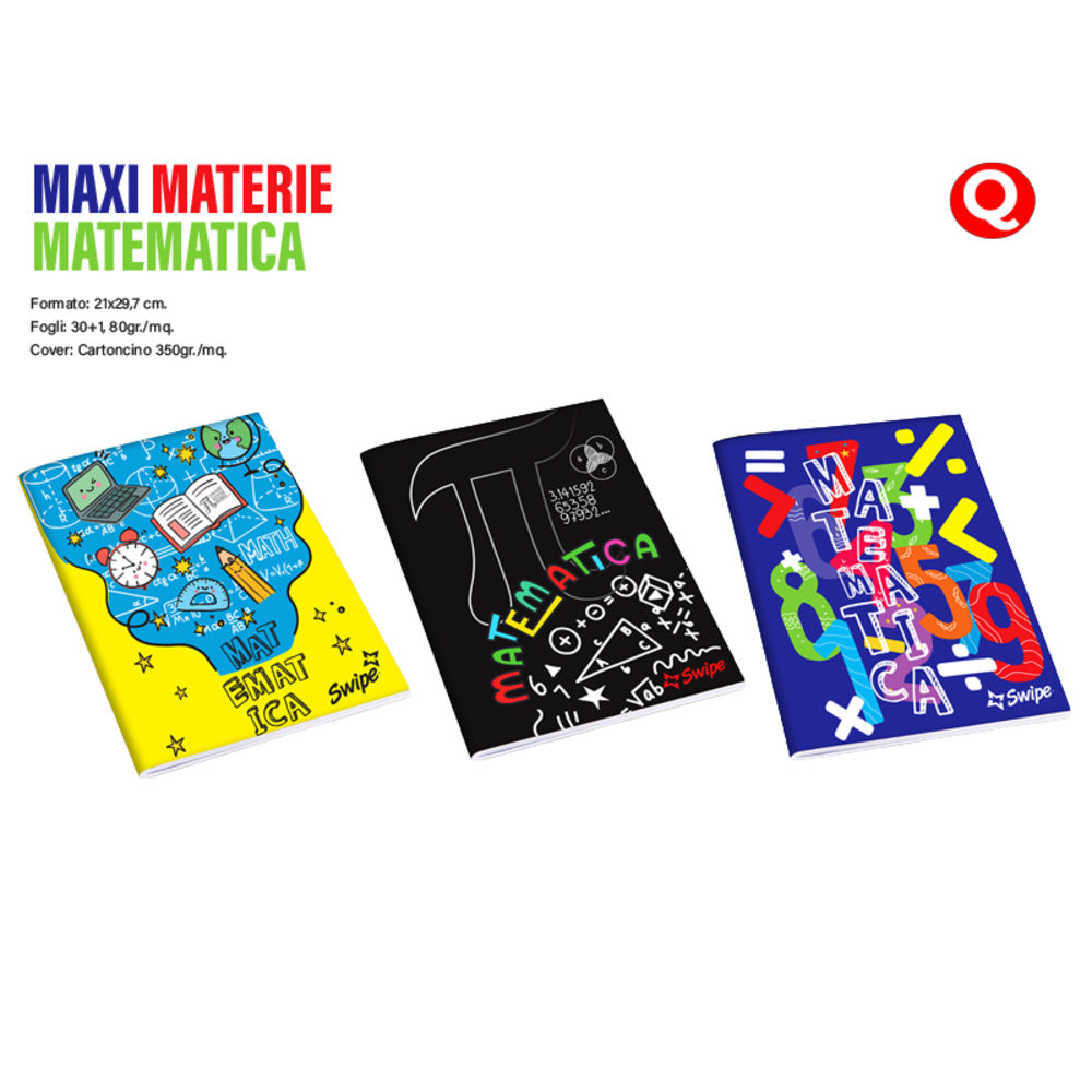 Quaderno A4 Matematica Pacco 10 Pz Assortiti Rigatura Q