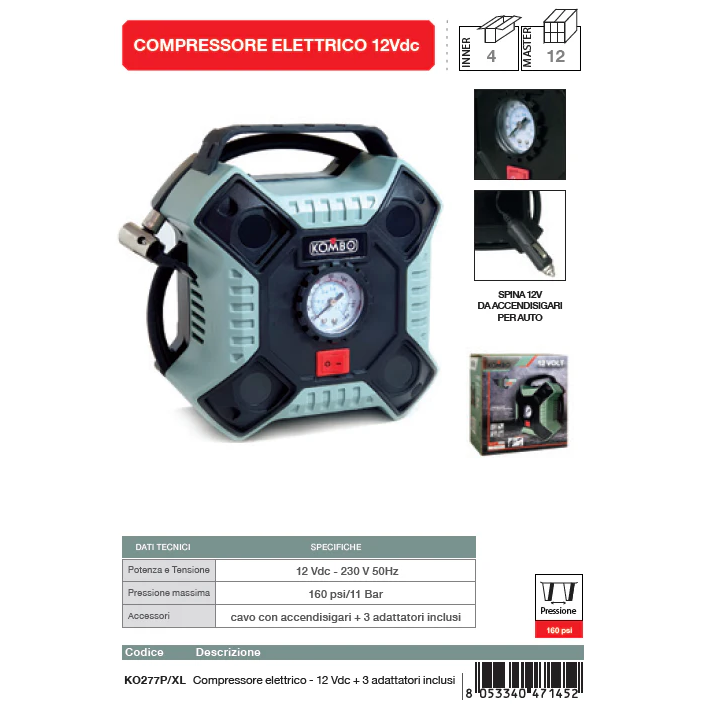 Compressore Elettrico Kombo 12volt 11 Bar