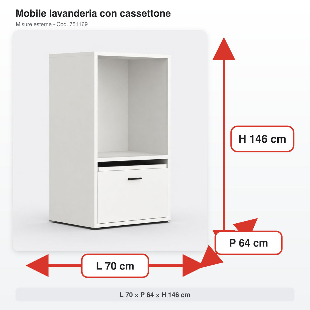Mobile Lavanderia Con Cassettone 70x64x146cm