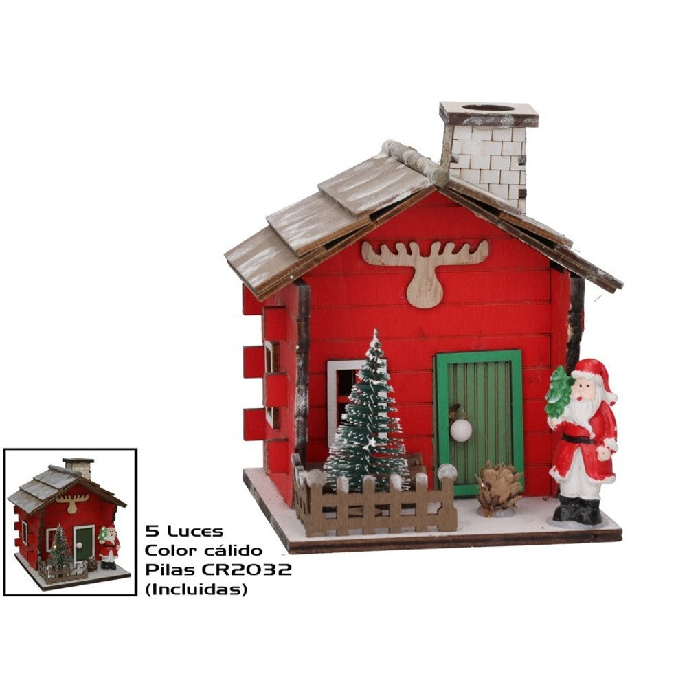 Casetta Natalizia Rossa con Babbo Natale e 5 LED a Luce Calda