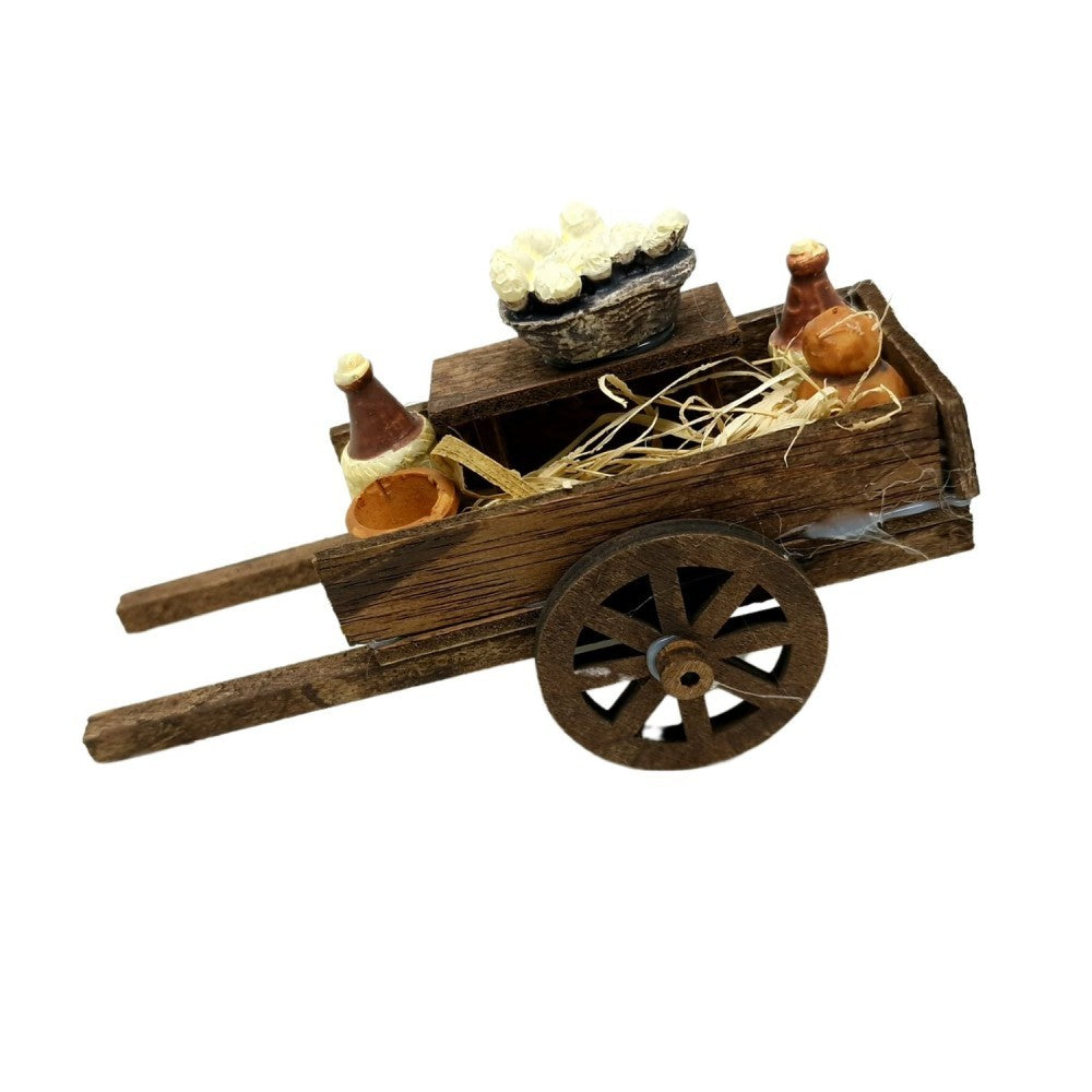 Carretto con Formaggio e Vino in Legno per Presepe
