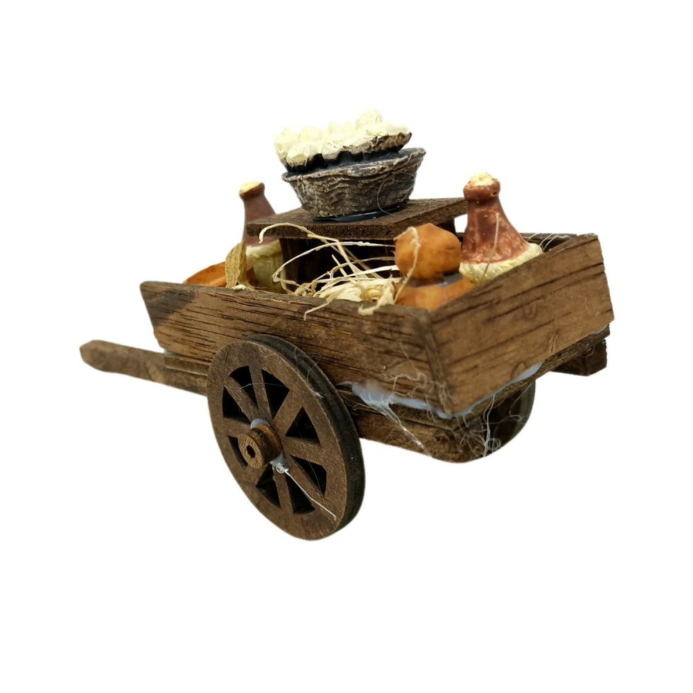 Carretto con Formaggio e Vino in Legno per Presepe - immagine 4