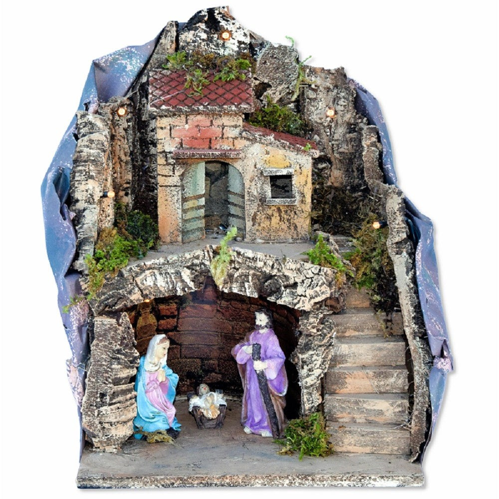 Presepe con luci e Natività 26x19x34 cm