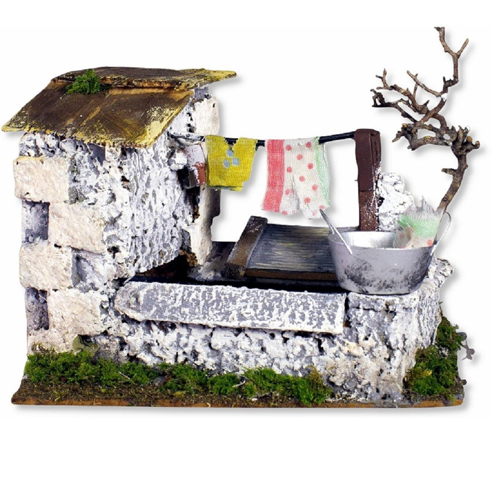 Fontana lavatoio con pompa per presepe 20x14x17 cm