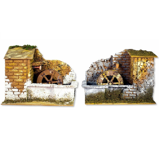 Mulino ad acqua con pompa per presepe 20x14x16 cm