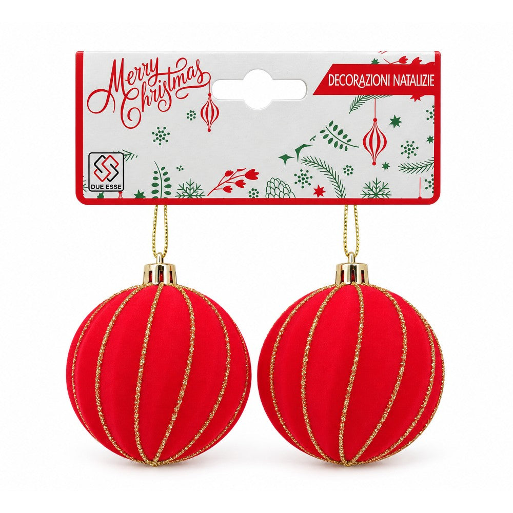 PALLA Natale 6CM EFFETTO VELLUTO ROSSO GLITTE