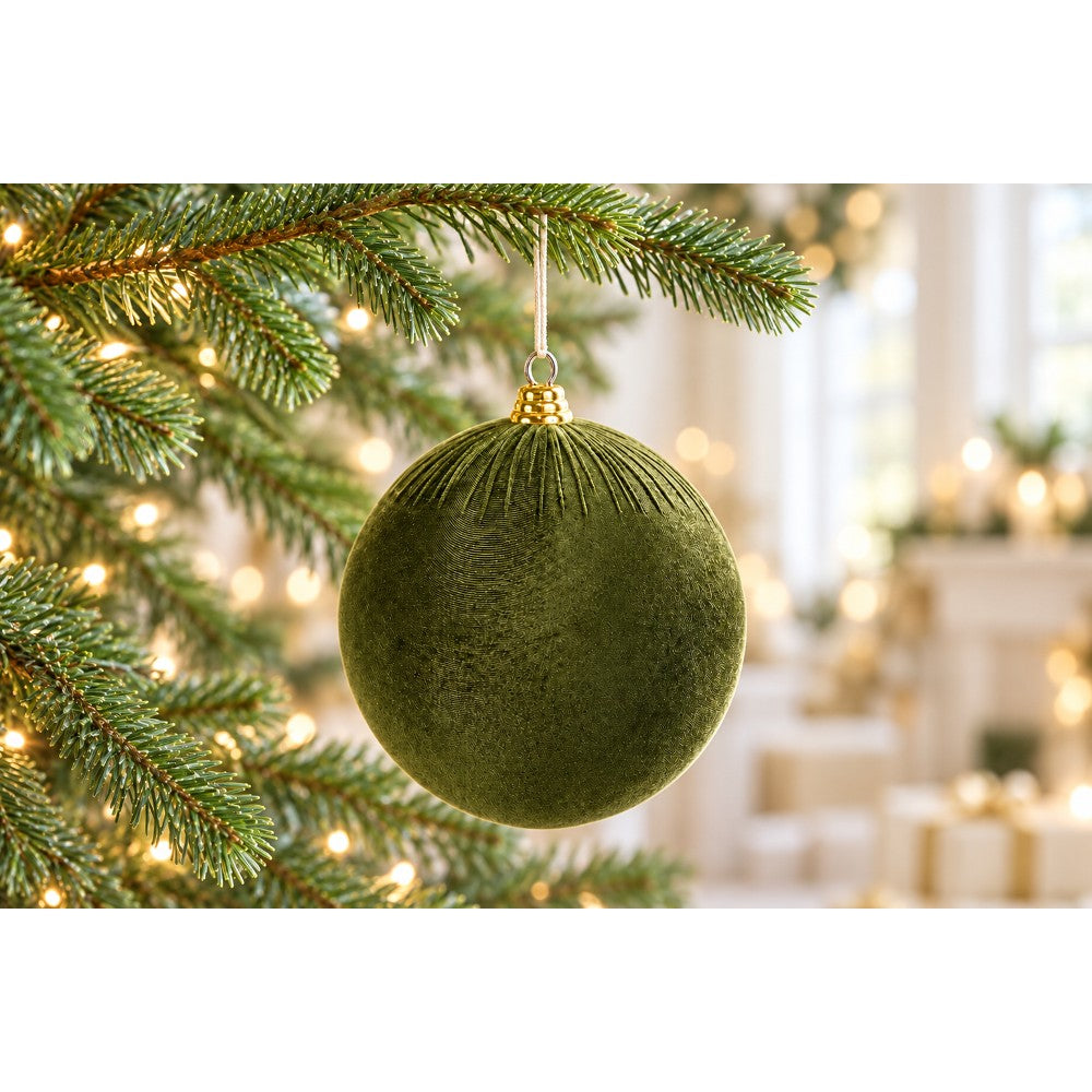 PALLA Natale 25CM IN TESSUTO EFFETTO VELLUTO VERDE - immagine 2