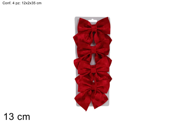 FIOCCO 13 CM SET 4 PZ EFFETTO VELLUTO ROSSO