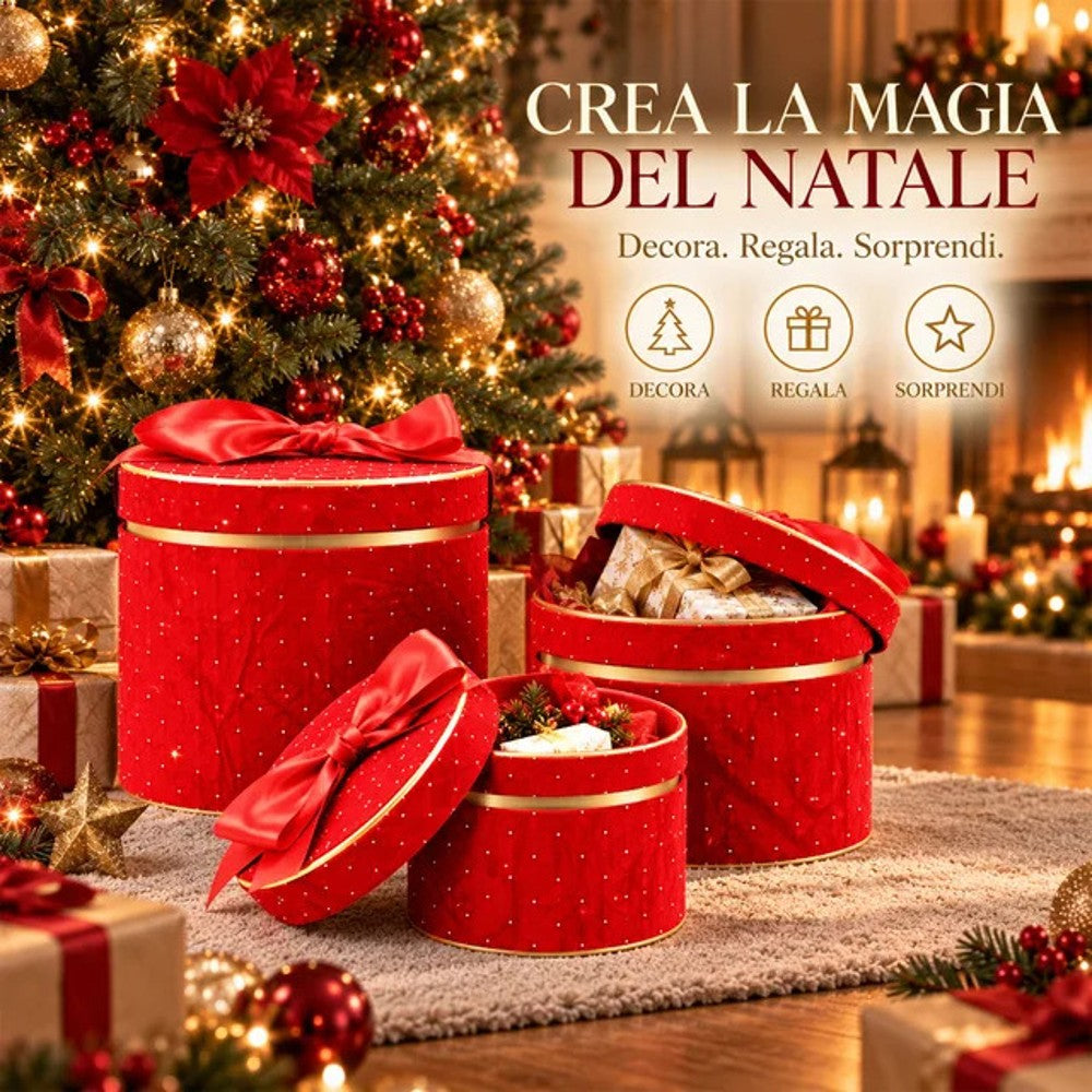 Scatole Regalo Set 3 pz Tonde in Velluto - immagine 2