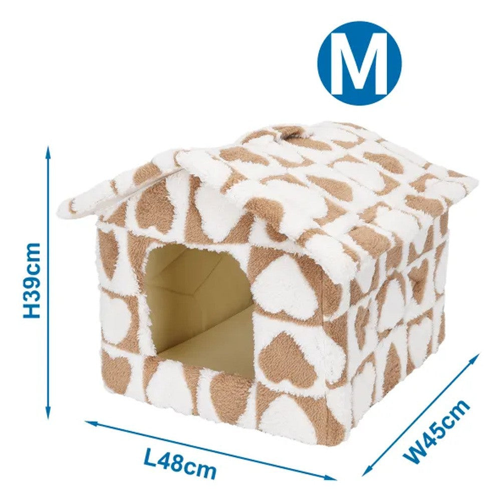 Cuccia a casetta con cuore bianca e marrone 48x45x39 cm
