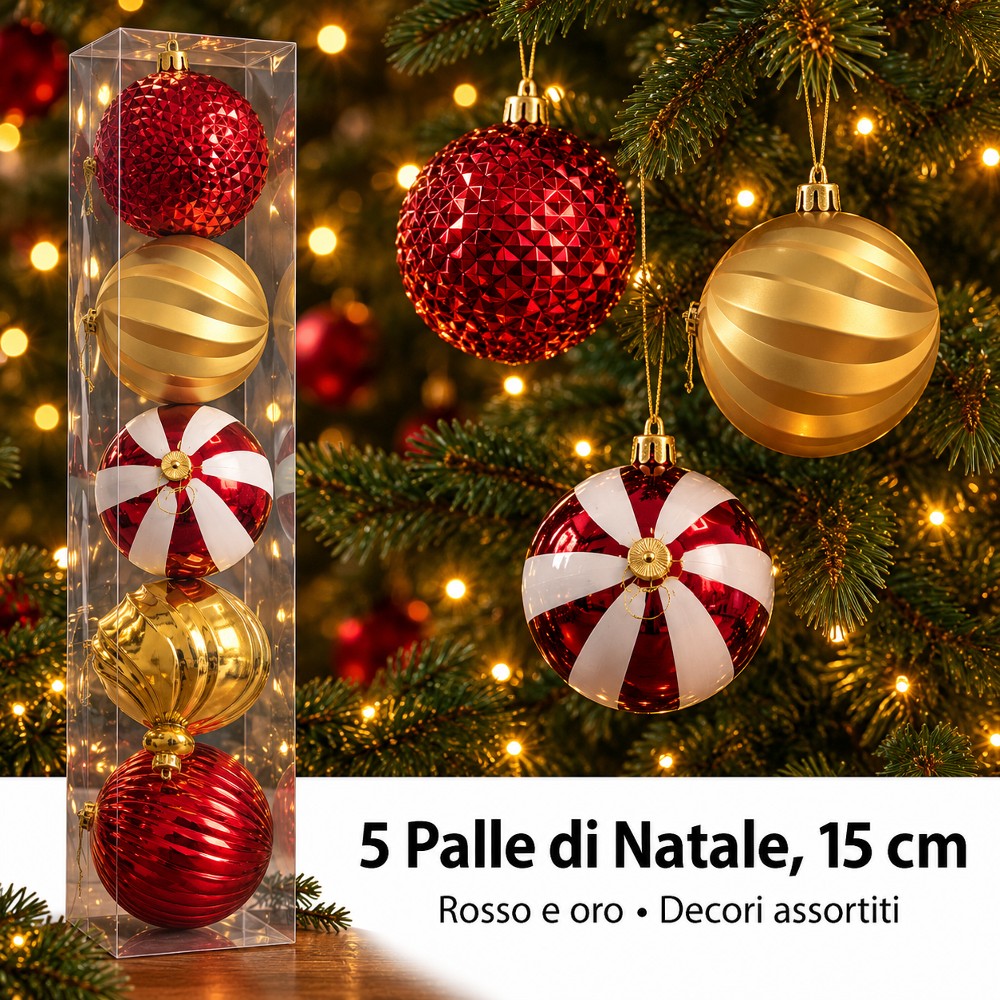 Palline di Natale 15 cm Set 5 pz Assortite