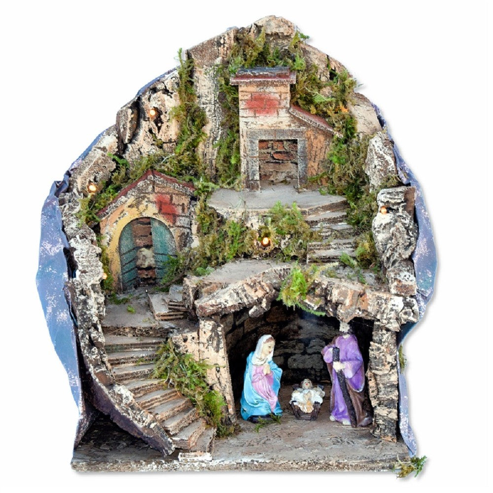 Presepe con luci e Natività 30x23x28 cm