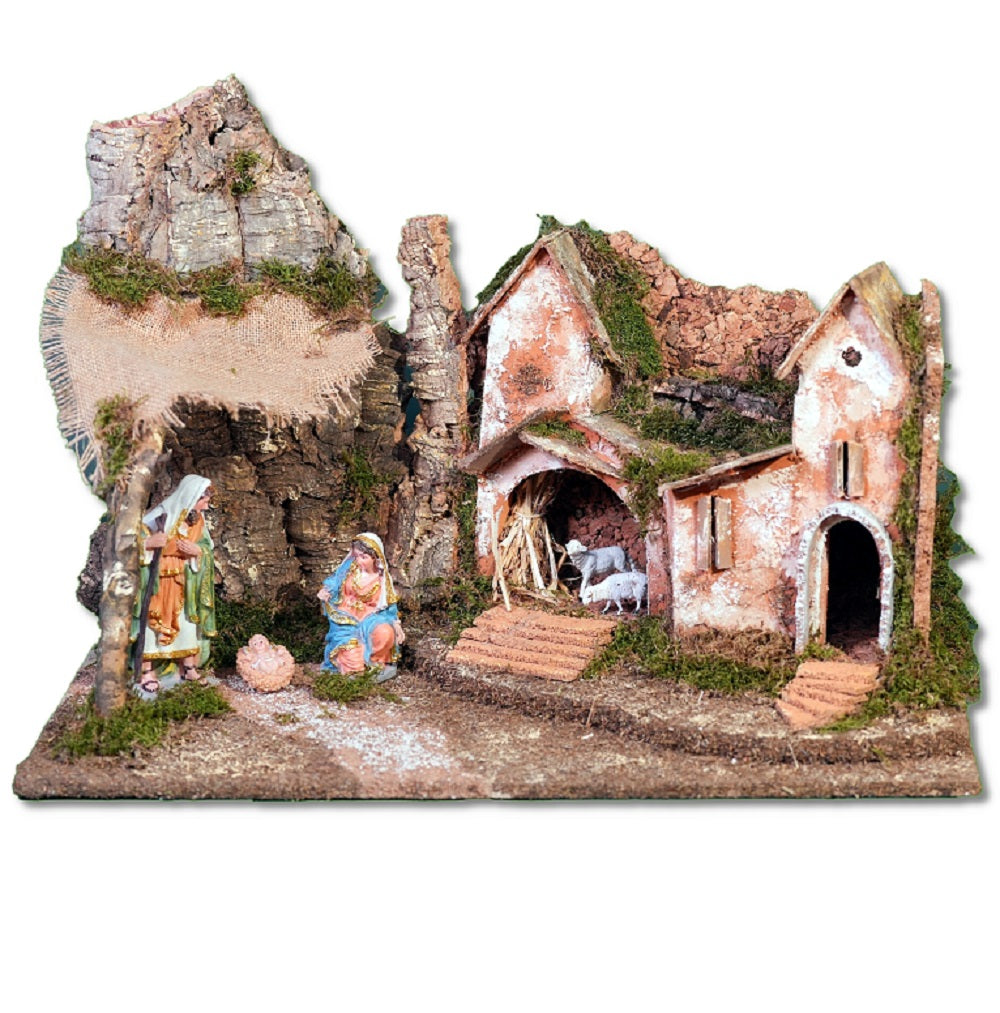 Capanna con luci e Natività 16 cm 60x34x43 cm