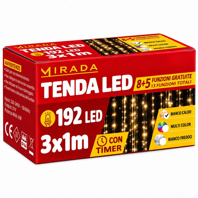 Tenda 192 Led Bianco Caldo 3X1 mt