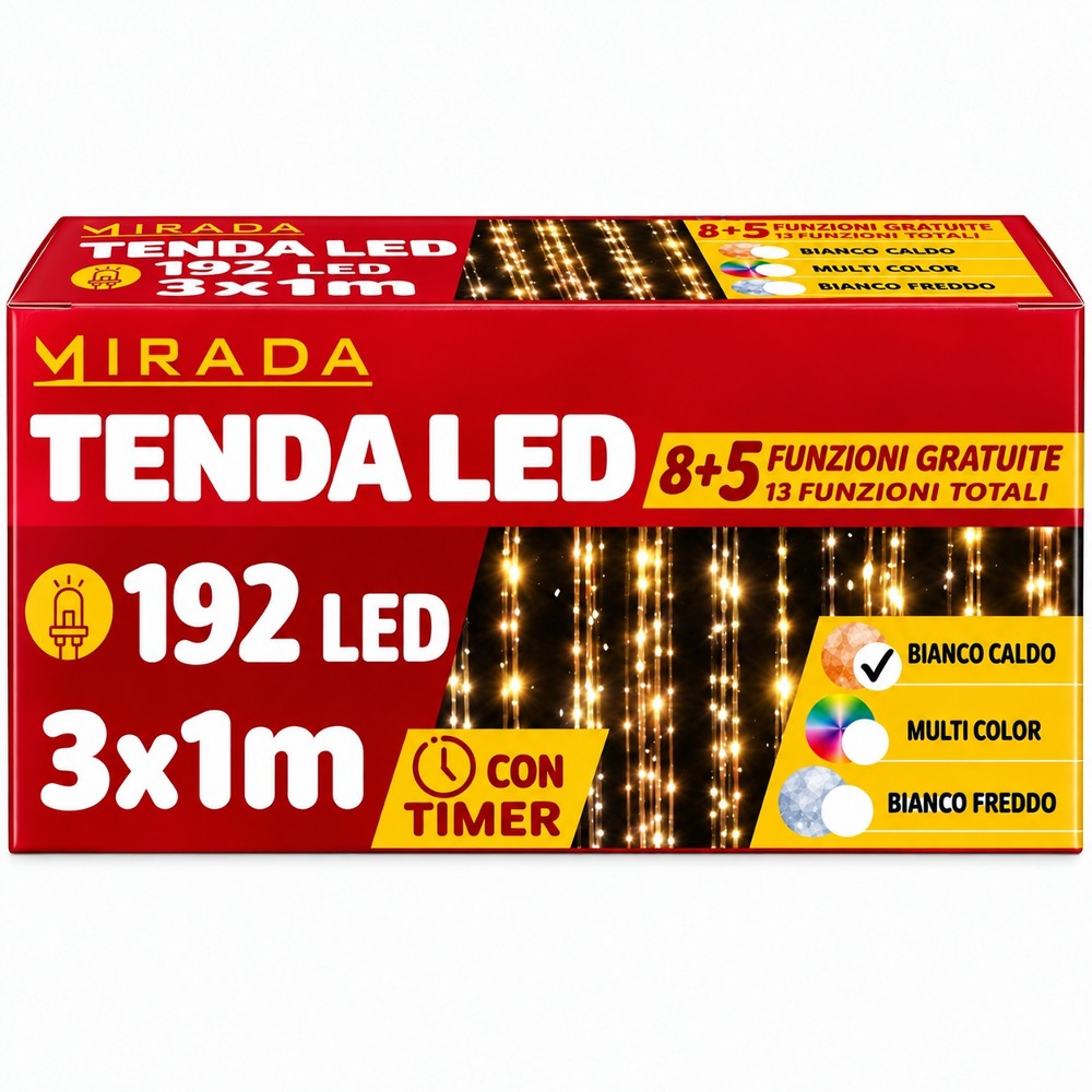 Tenda 192 Led Bianco Caldo 3X1 mt - immagine 3