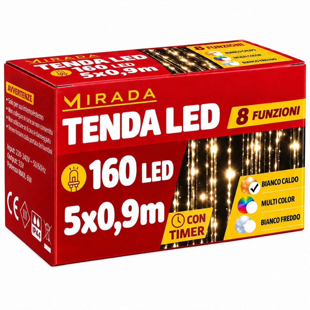 Tenda 160 Led Bianco Caldo 5X0,9 mt