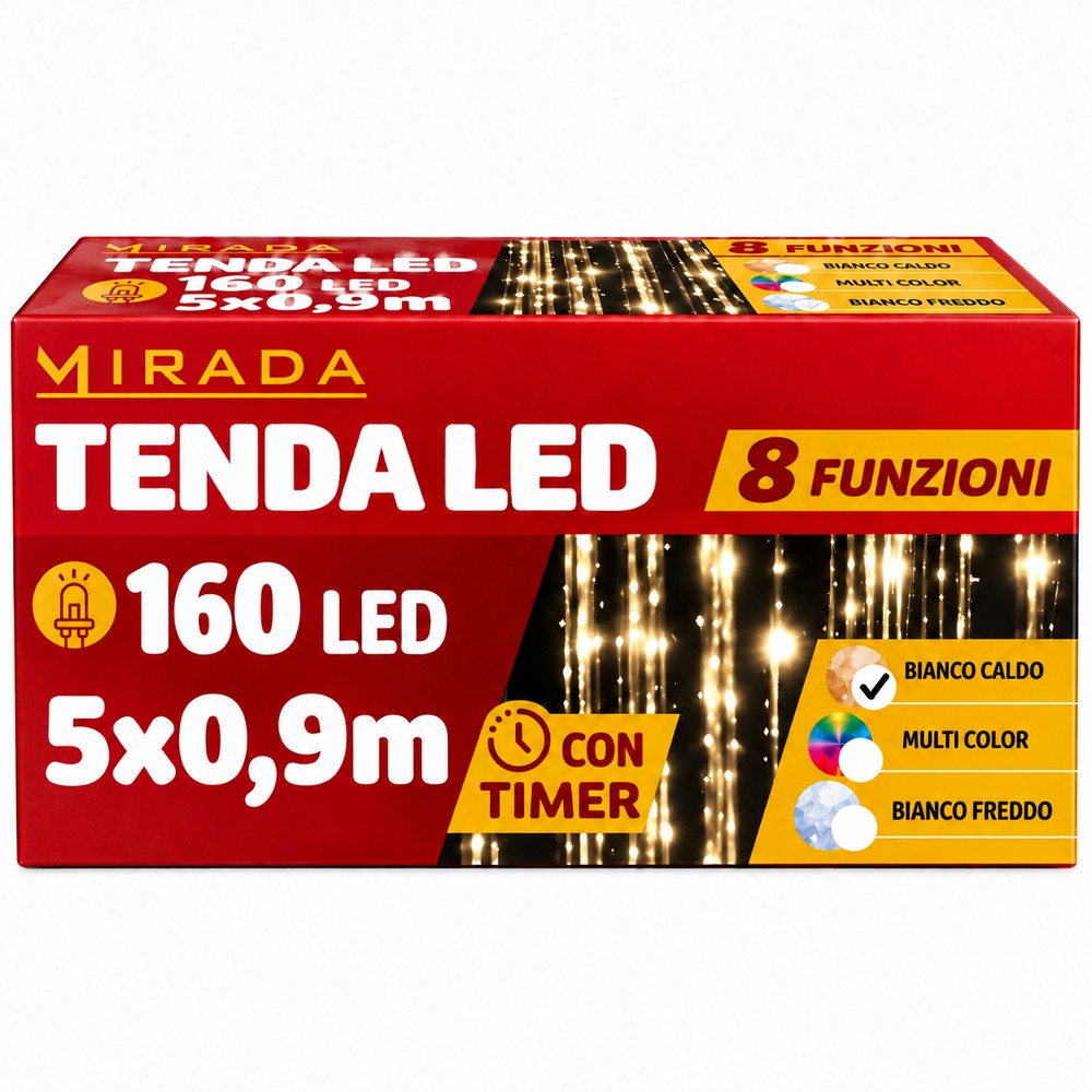 Tenda 160 Led Bianco Caldo 5X0,9 mt - immagine 3
