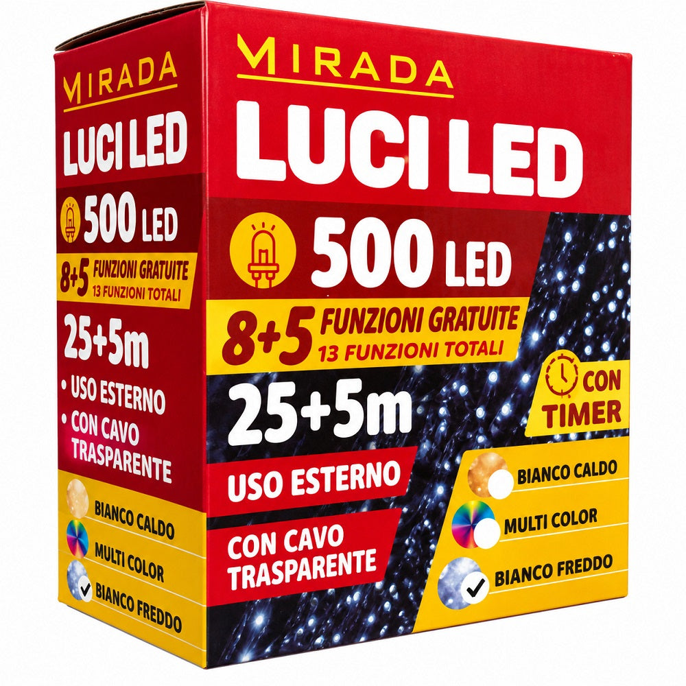 Luci di Natale 500 Led Bianco Freddo Cavo Trasparente