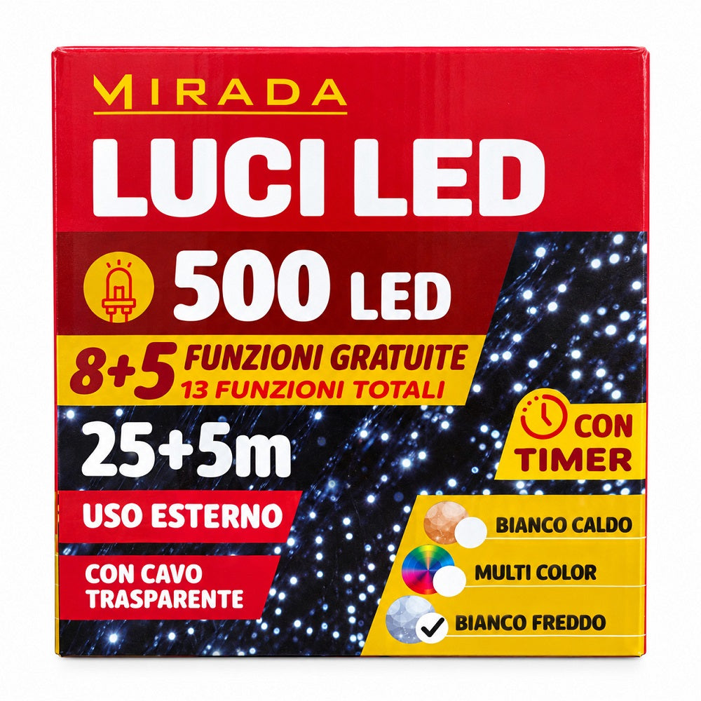 Luci di Natale 500 Led Bianco Freddo Cavo Trasparente - immagine 3