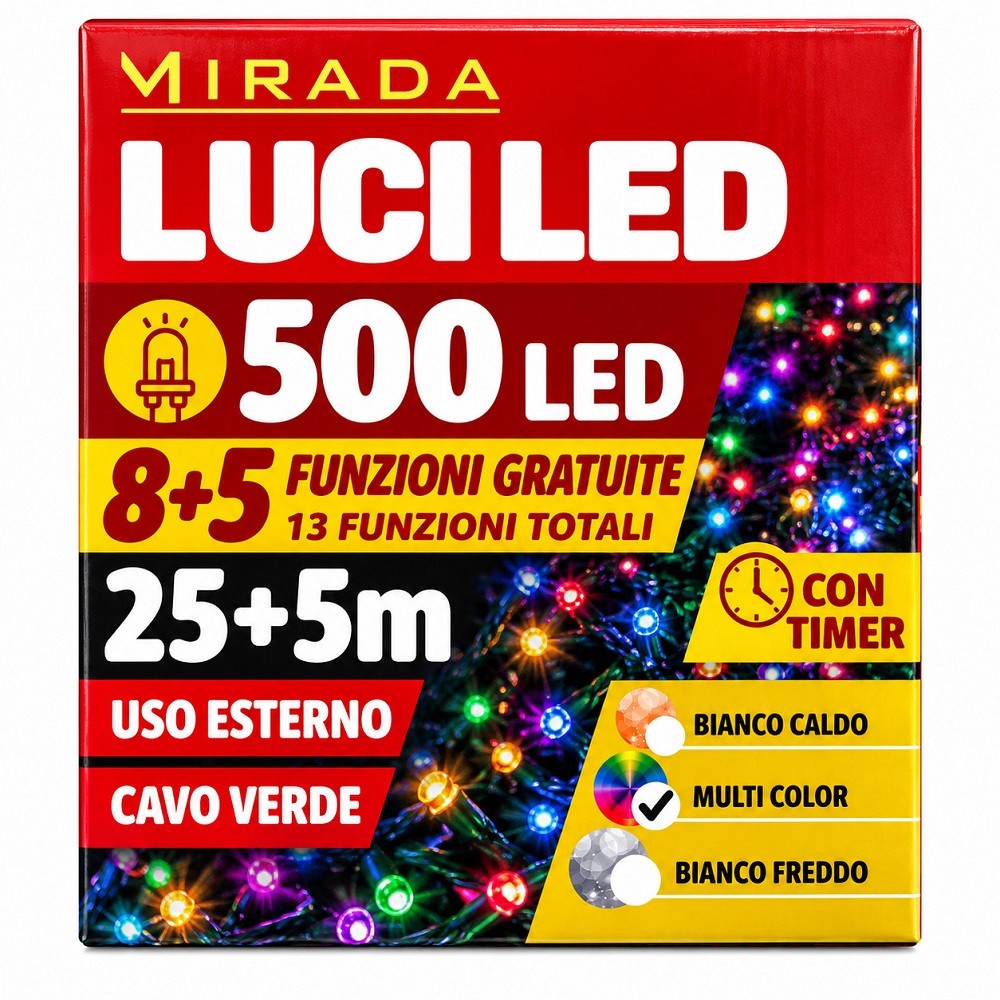 Luci di Natale 500 Led Multicolor Cavo Verde - immagine 3