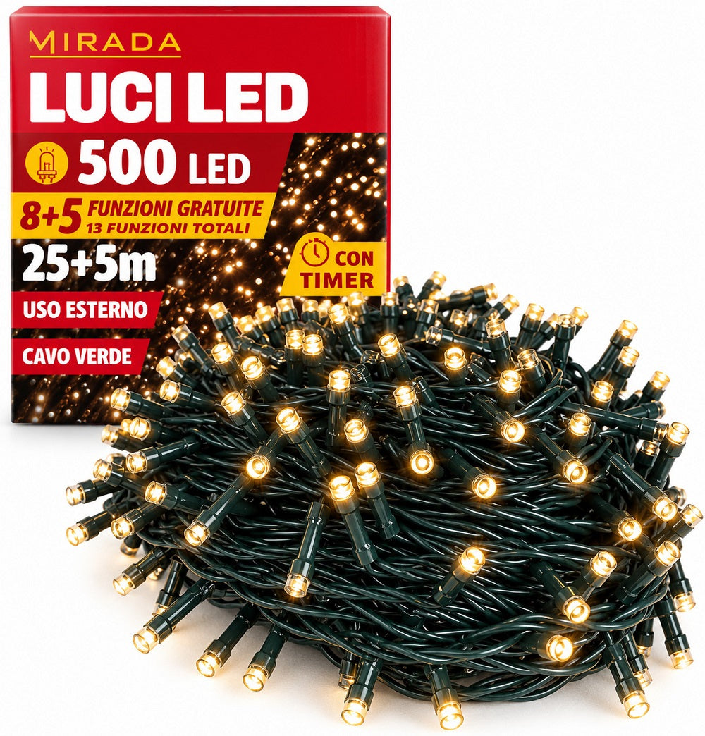 Luci di Natale 500 Led Bianco Caldo Cavo Verde - immagine 2