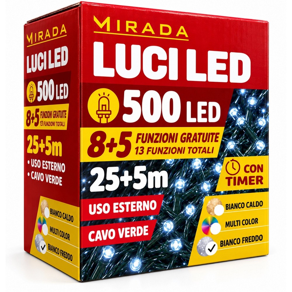 Luci di Natale 500 Led Bianco Freddo Cavo Verde