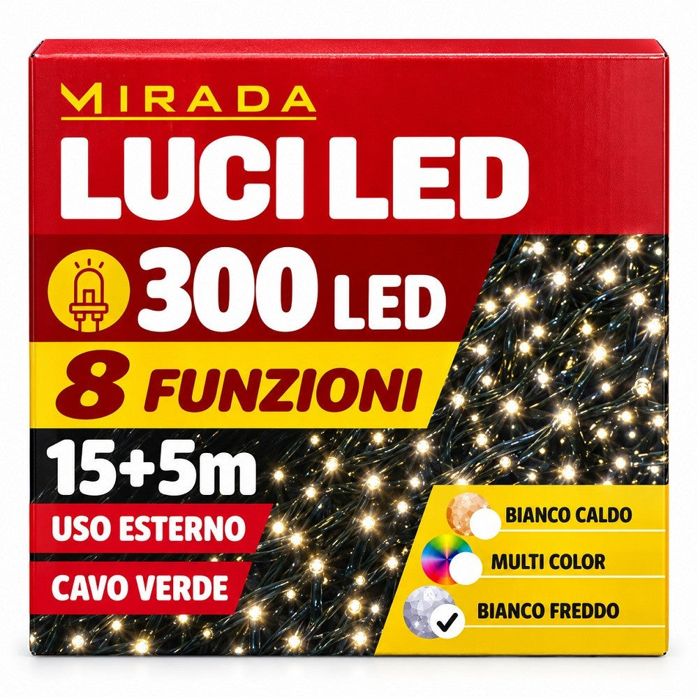 Luci di Natale 300 Led Bianco Freddo Cavo Verde - immagine 3