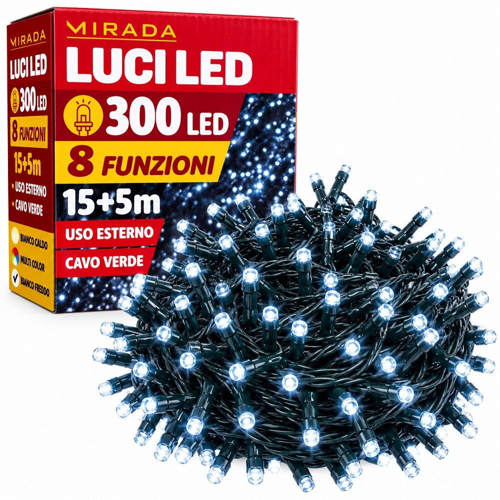 Luci di Natale 300 Led Bianco Freddo Cavo Verde - immagine 2