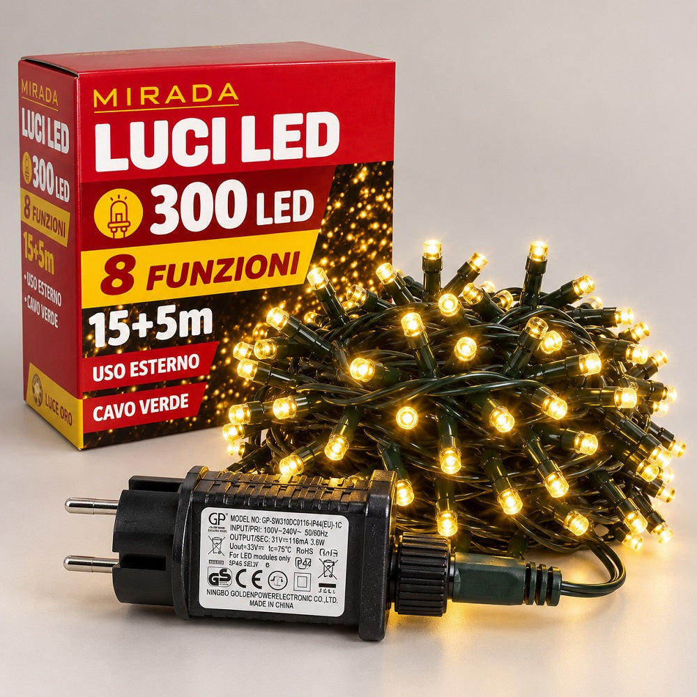Luci di Natale 300 Led Oro Cavo Verde - immagine 2