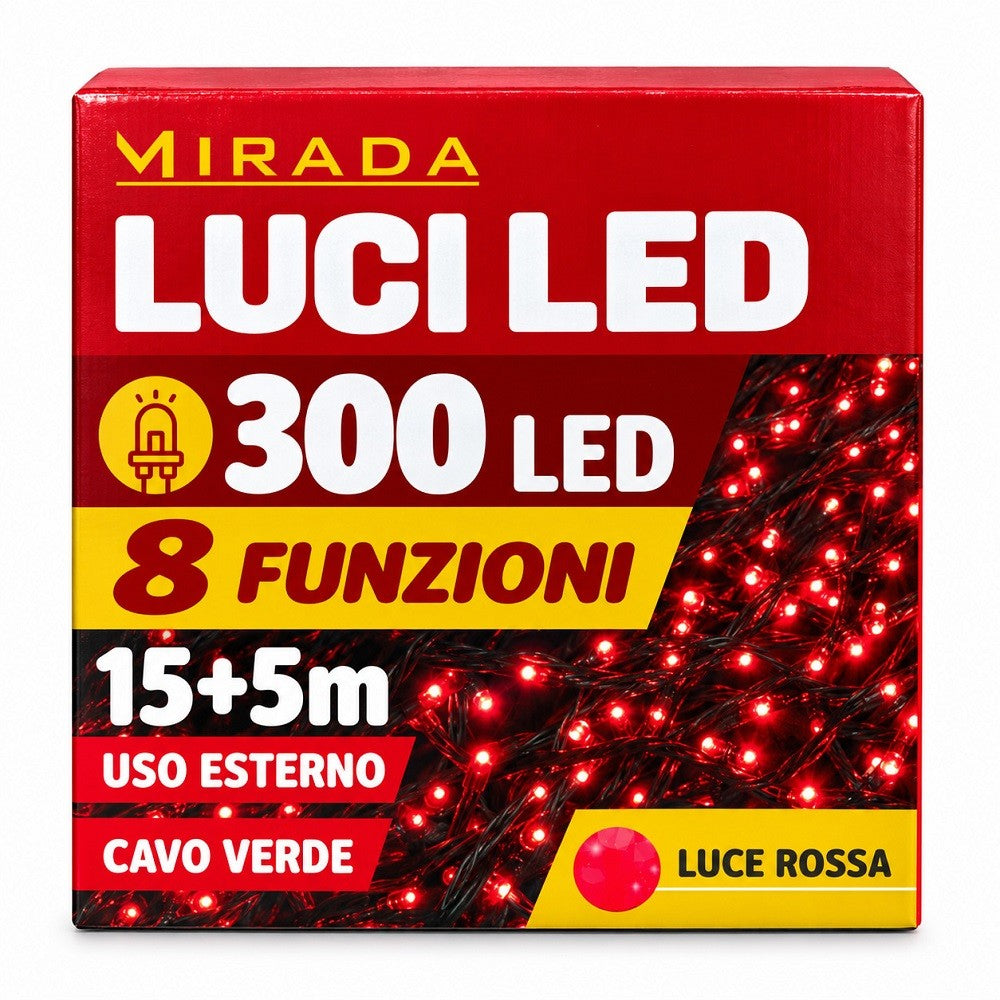 Luci di Natale 300 Led Rossi Cavo Verde - immagine 3