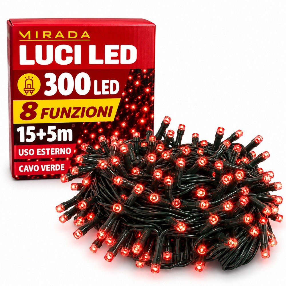 Luci di Natale 300 Led Rossi Cavo Verde - immagine 2