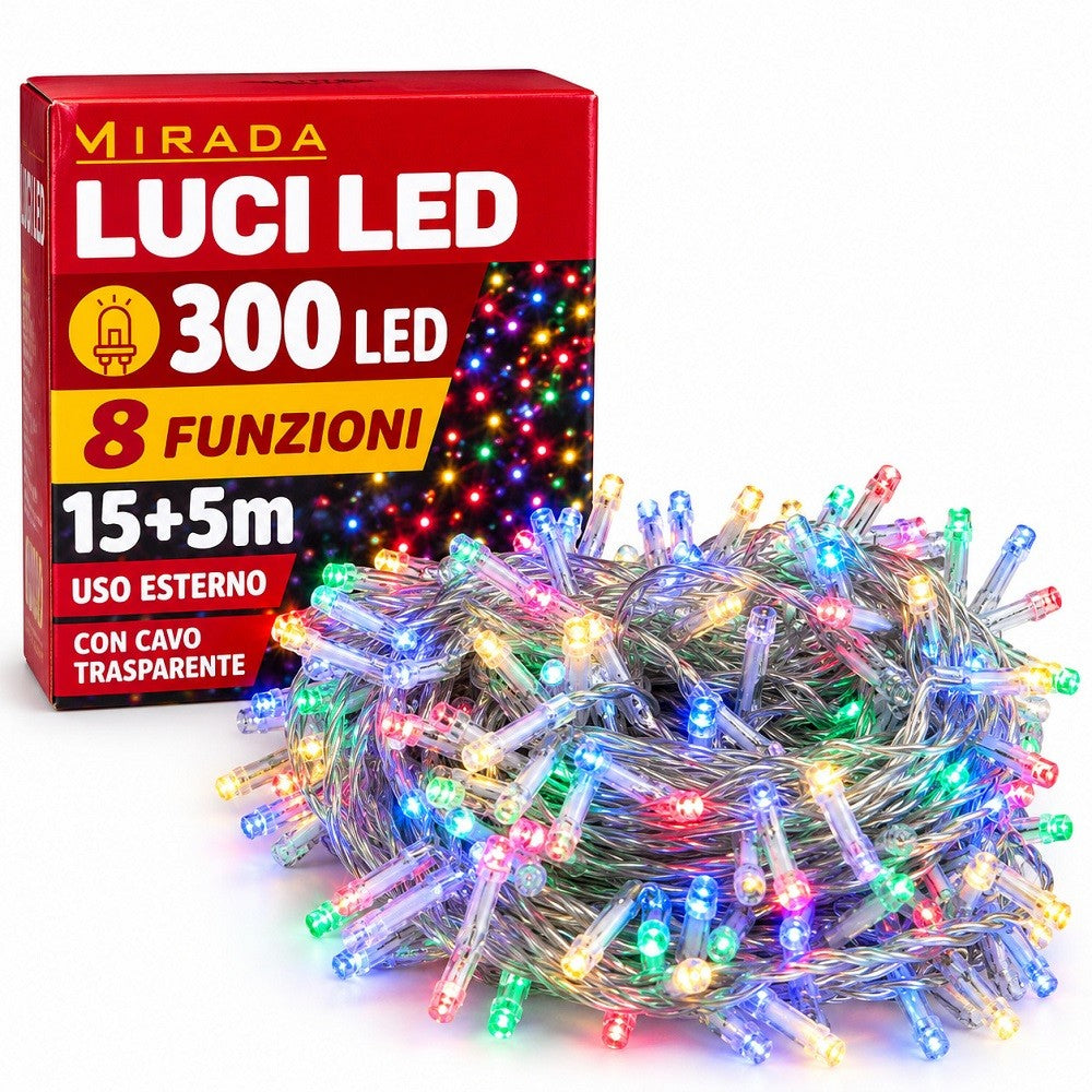 Luci di Natale 300 Led Multicolor Cavo Trasparente - immagine 2