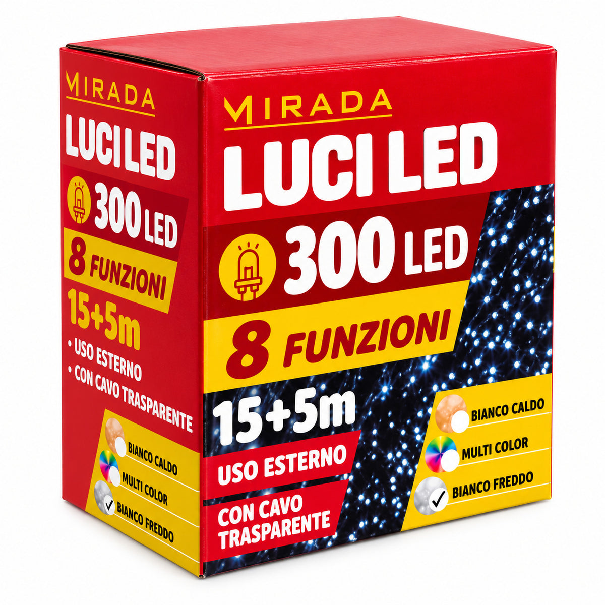 Luci di Natale 300 Led Bianco Freddo Cavo Trasparente