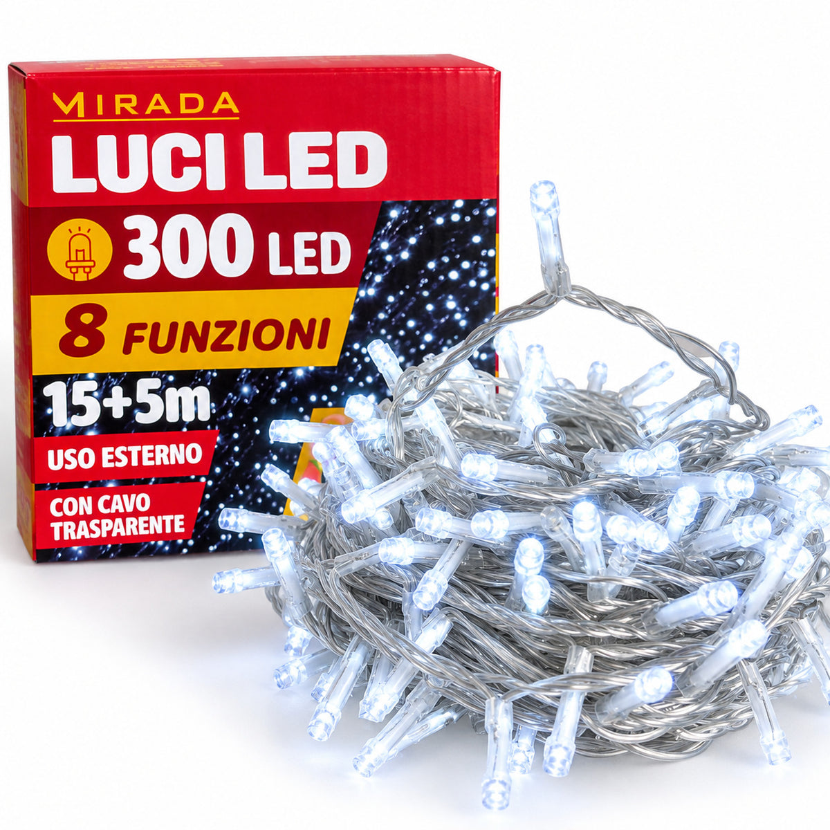 Luci di Natale 300 Led Bianco Freddo Cavo Trasparente - immagine 2