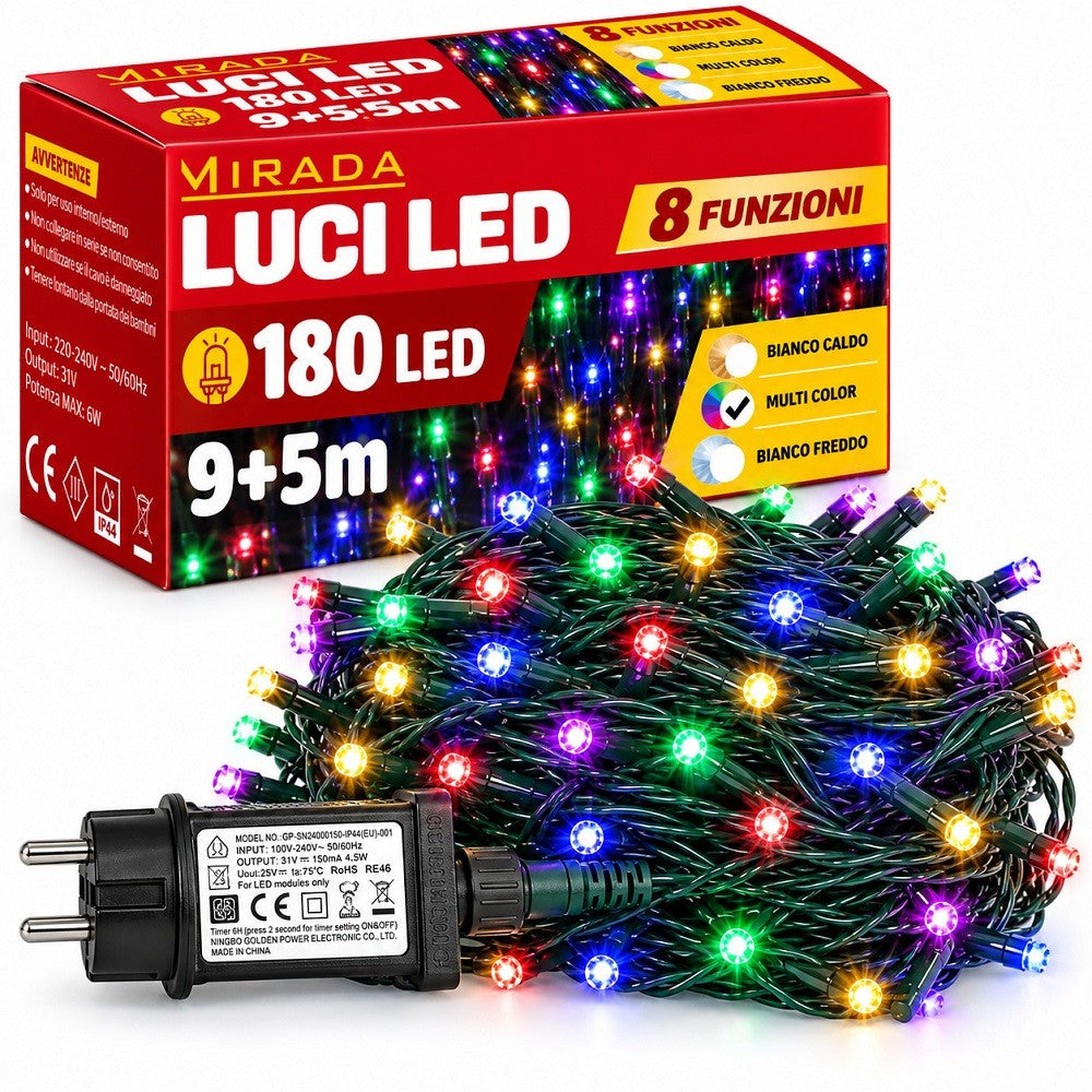 Luci di Natale 180 Led Multicolor Cavo Verde - immagine 2