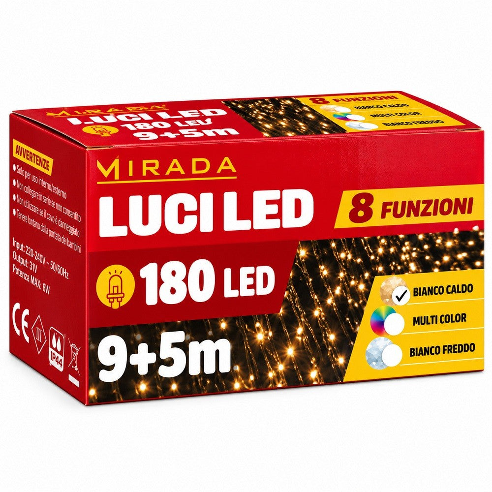 Luci di Natale 180 Led Bianco Caldo Cavo Verde