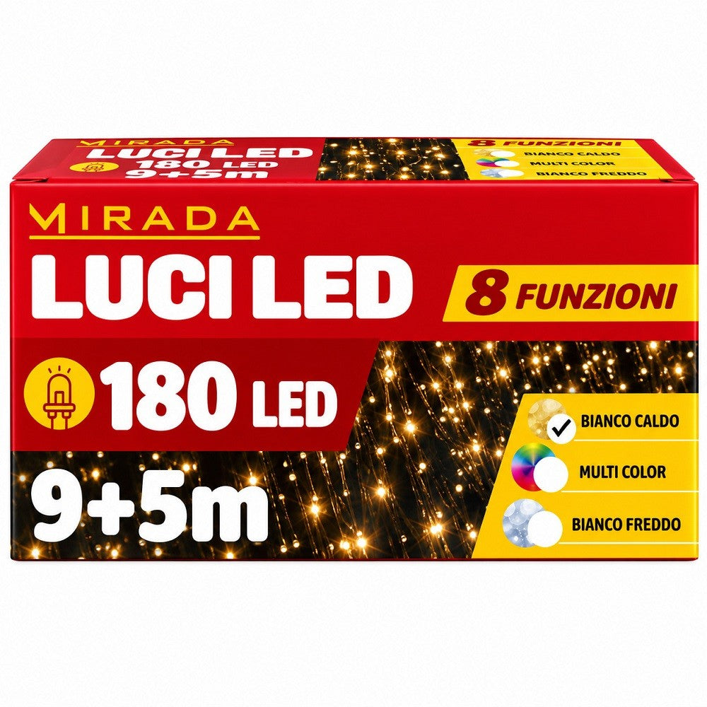 Luci di Natale 180 Led Bianco Caldo Cavo Verde - immagine 3