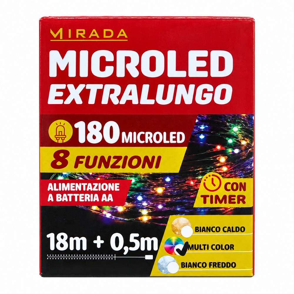 Luci 180 Microled Bianco Freddo a Batteria 18 mt