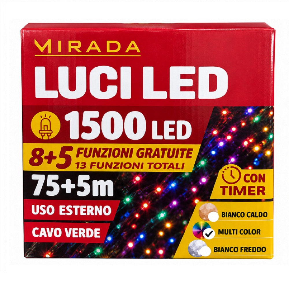 Luci di Natale 1500 Led Multicolor Cavo Verde - immagine 3