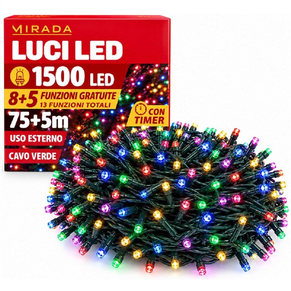 Luci di Natale 1500 Led Multicolor Cavo Verde - immagine 2